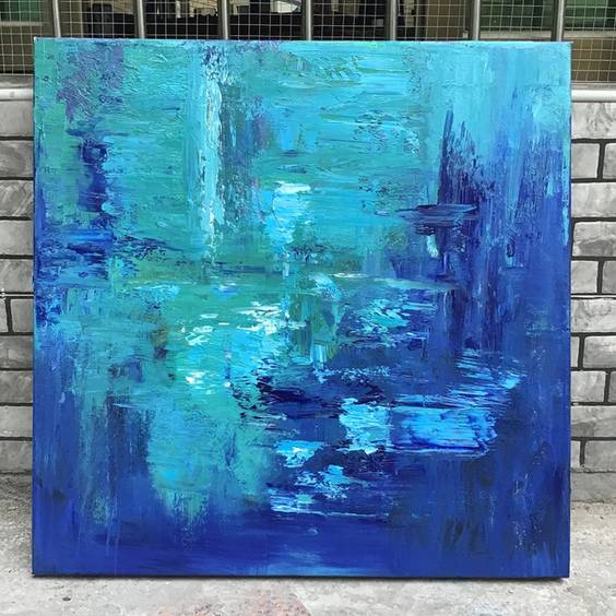 Knife Blue Contemporary - big framed canvas for hallway